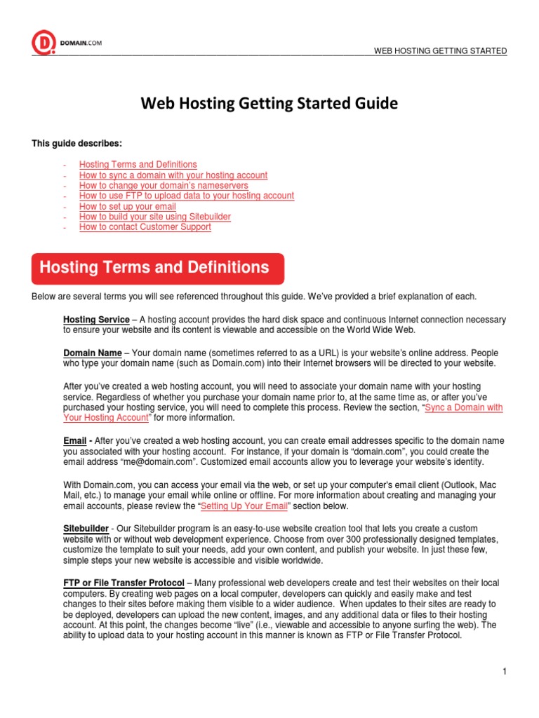 Web Hosting Getting Started Guide: Hosting Terms and Definitions | PDF ...