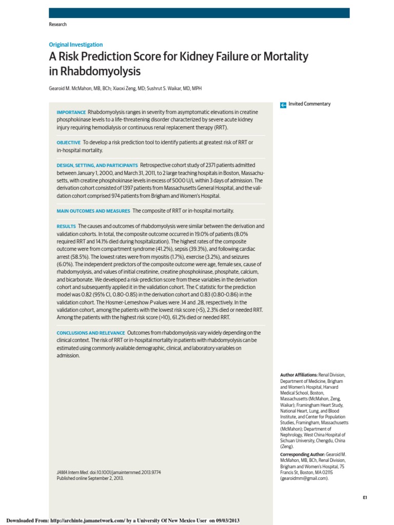 A Risk Prediction Score For Kidney Failure or Mortality in ...