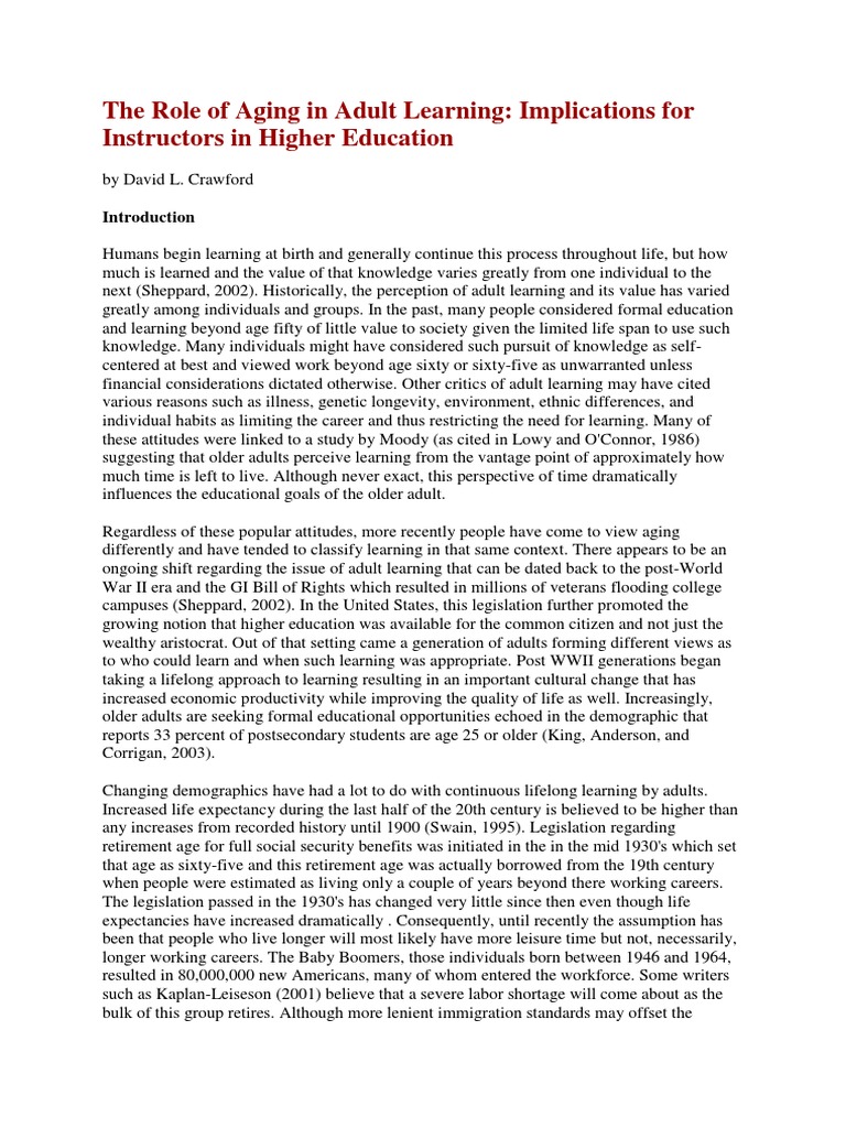 Aging and Adult Learning Dynamics | PDF | Learning | Adult Education