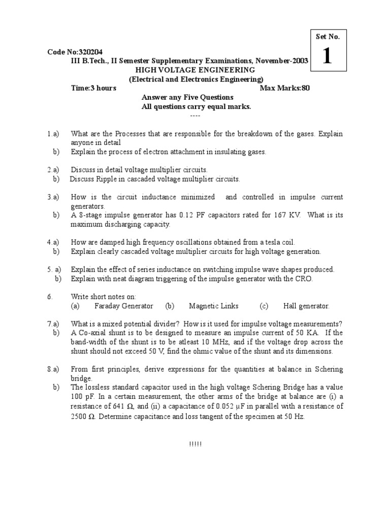 High Voltage Engineering Exam Questions | PDF | Voltage | Capacitor
