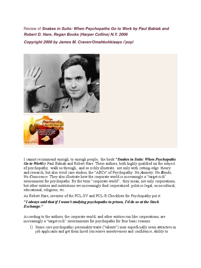 Review of Snakes in Suits | PDF | Psychopathy | Offender Profiling