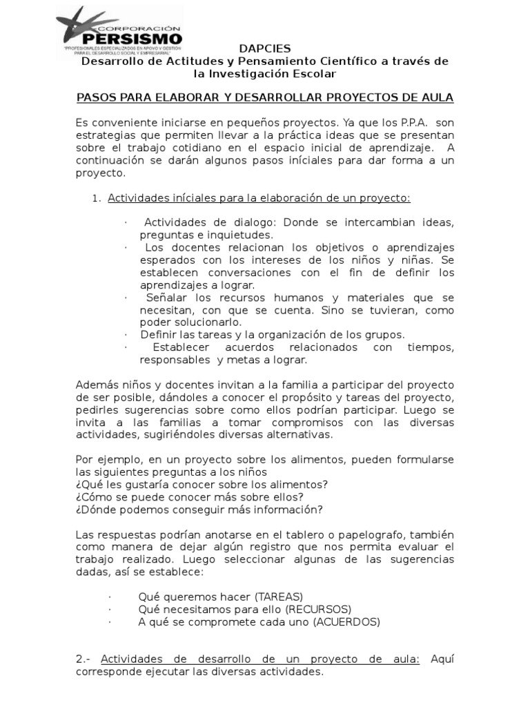 Pasos para Proyectos de Aula en Secundaria | PDF | Evaluación | Maestros