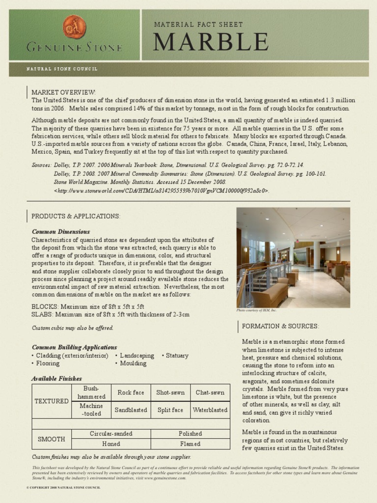 Marble Material Fact Sheet 022509 PDF Marble Limestone