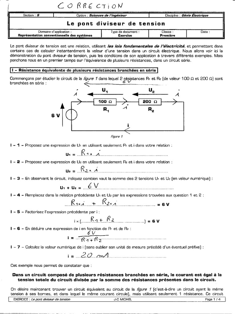 Pont Diviseur de Tension et Courant PDF — free download