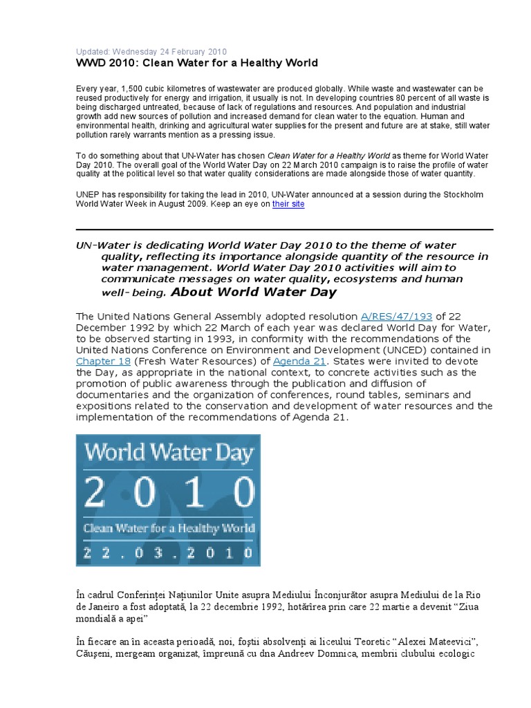 World Water Day 2010: Clean Water Focus | PDF