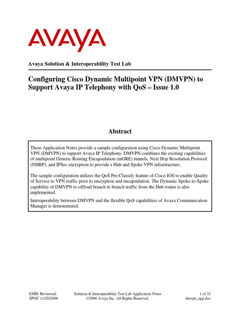 Configuring Cisco Dynamic Multipoint VPN (DMVPN) To Support Avaya Ip