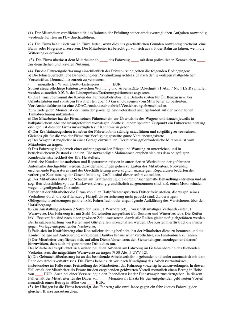 KFZ Überlassungsvertrag PDF PDF