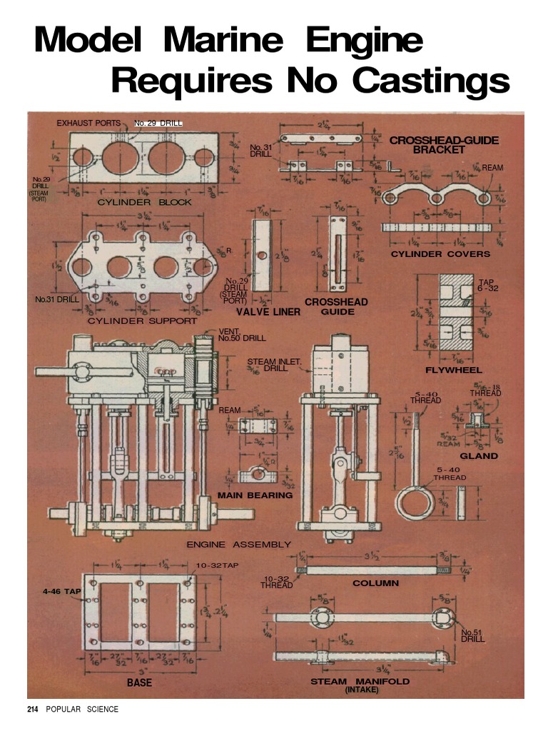 DIY Plans Model Steam Marine Engine Piston Cylinder (Engine)