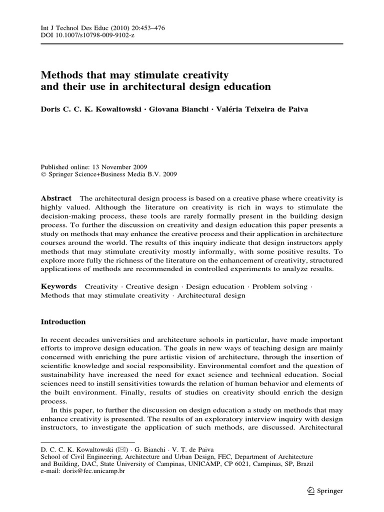 Methods That May Stimulate Creativity and Their Use in Architectural ...