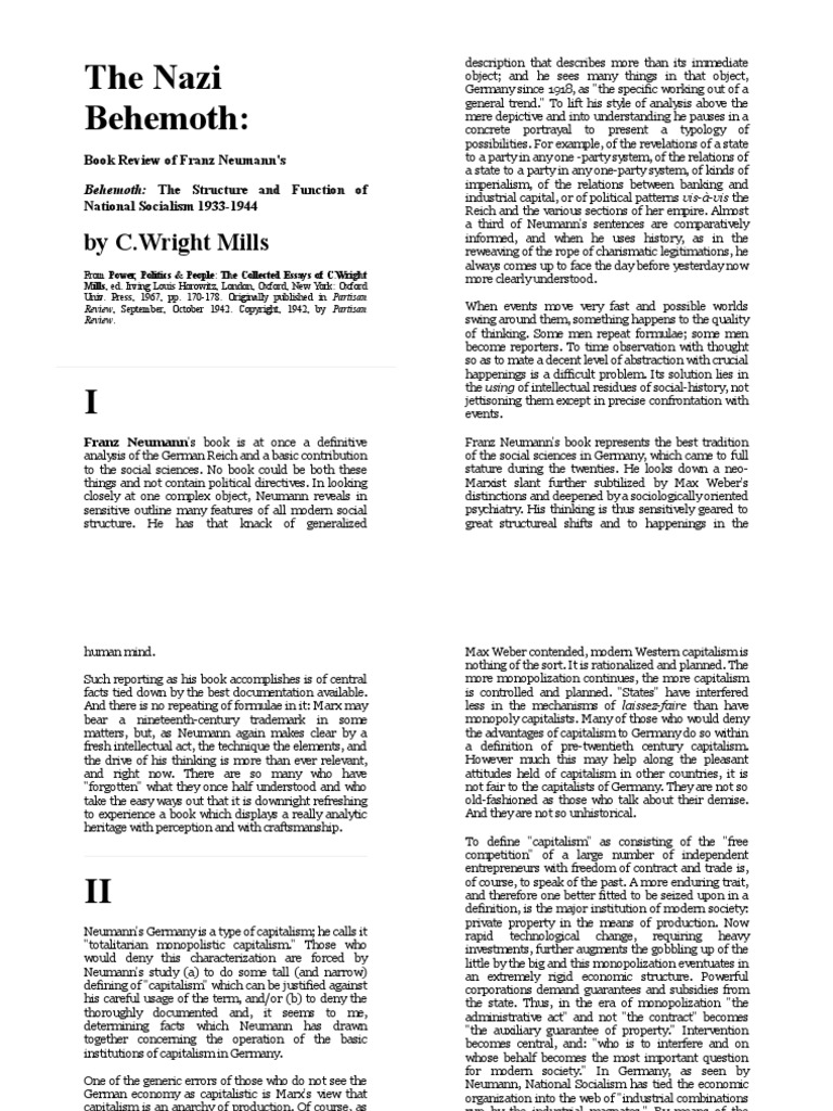 Neumann's Analysis of Nazi Capitalism | PDF | Capitalism | Ideologies