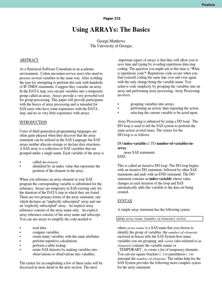 Basics of SAS Array Processing | PDF | Array Data Structure | Variable ...
