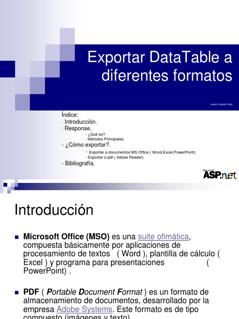 Exportar DataTable a Excel y PDF | PDF | Servidor web | Internet y web