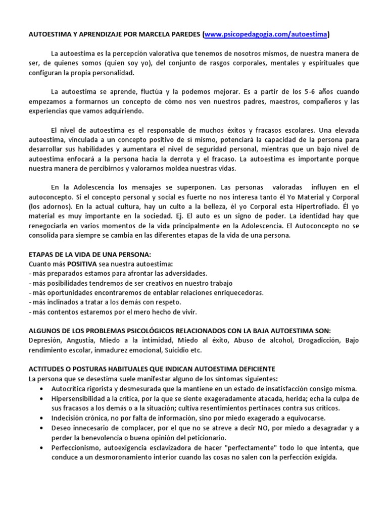 Autoestima y su Impacto en el Aprendizaje | PDF | Autoestima | Adultos