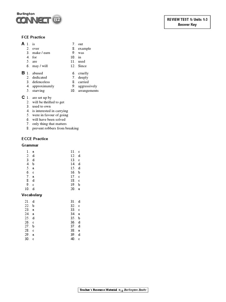 Fce Practice Review Test 1 Units 1 3 Answer Key Learning Behavior Modification