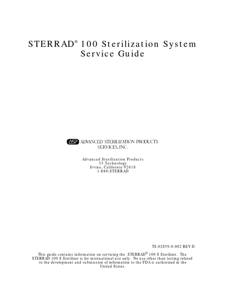 ASP Sterrad 100 - Service Manual | Sterilization (Microbiology) | Vacuum