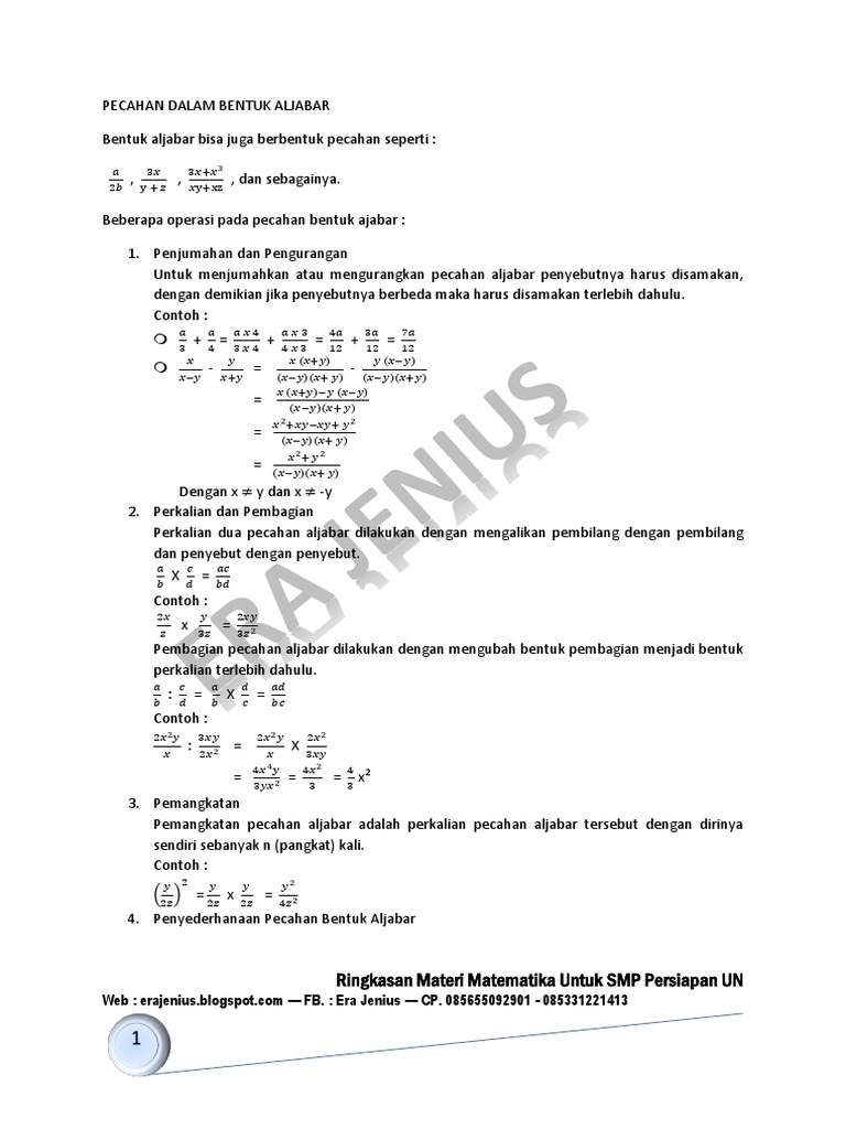 SMP Kelas 9 Bab Pecahan Dalam Bentuk Aljabar PDF