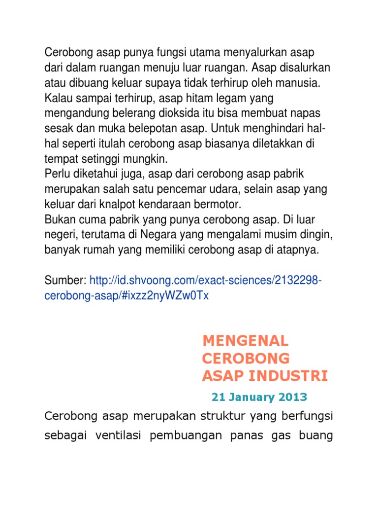 Cerobong Asap Punya Fungsi Utama Menyalurkan Asap Dari 