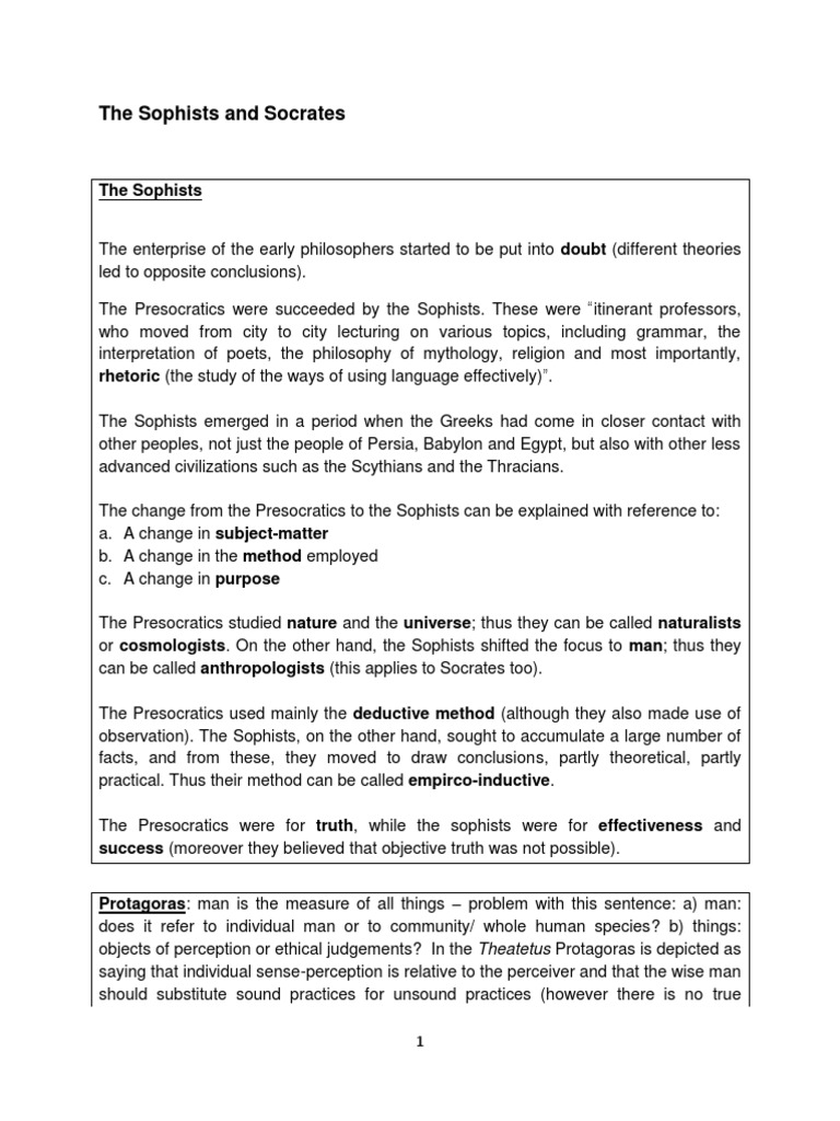 The Sophists and Socrates Short Notes | PDF | Sophism | Socrates