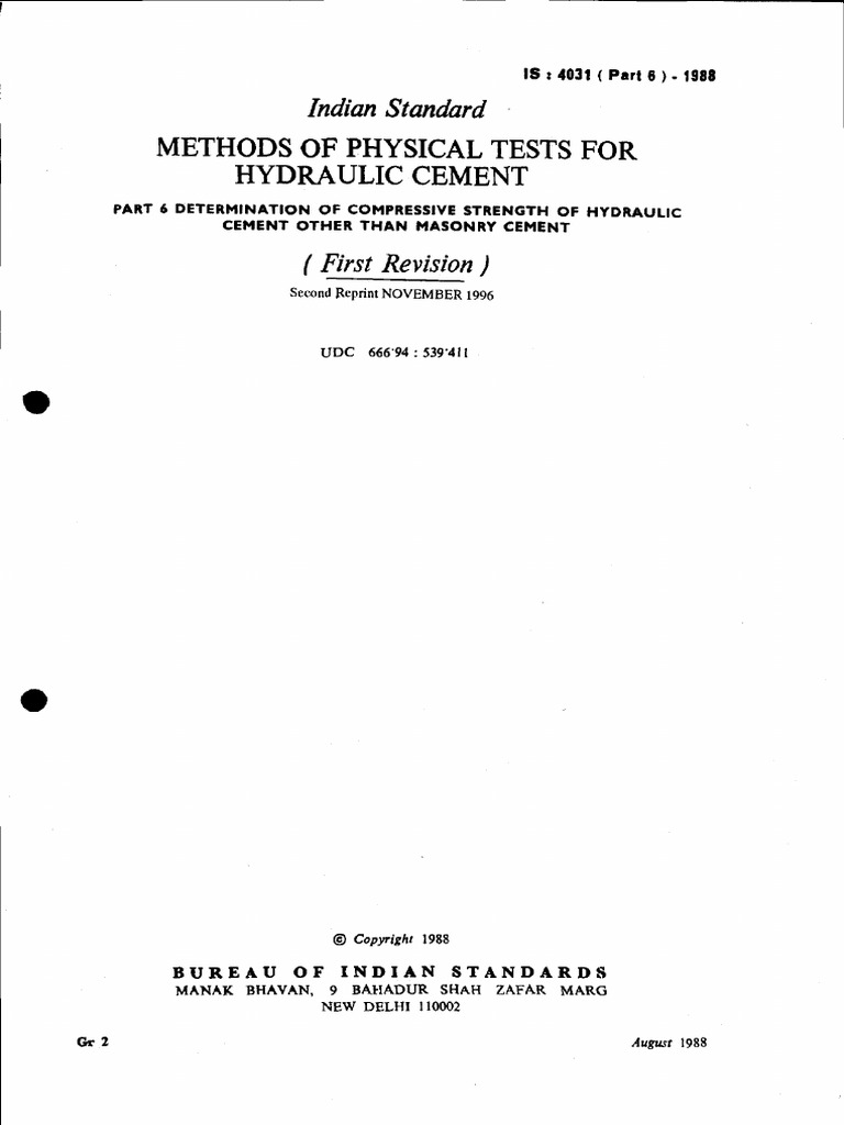 Is 4031 part 6 compressive strength pdf cement concrete
