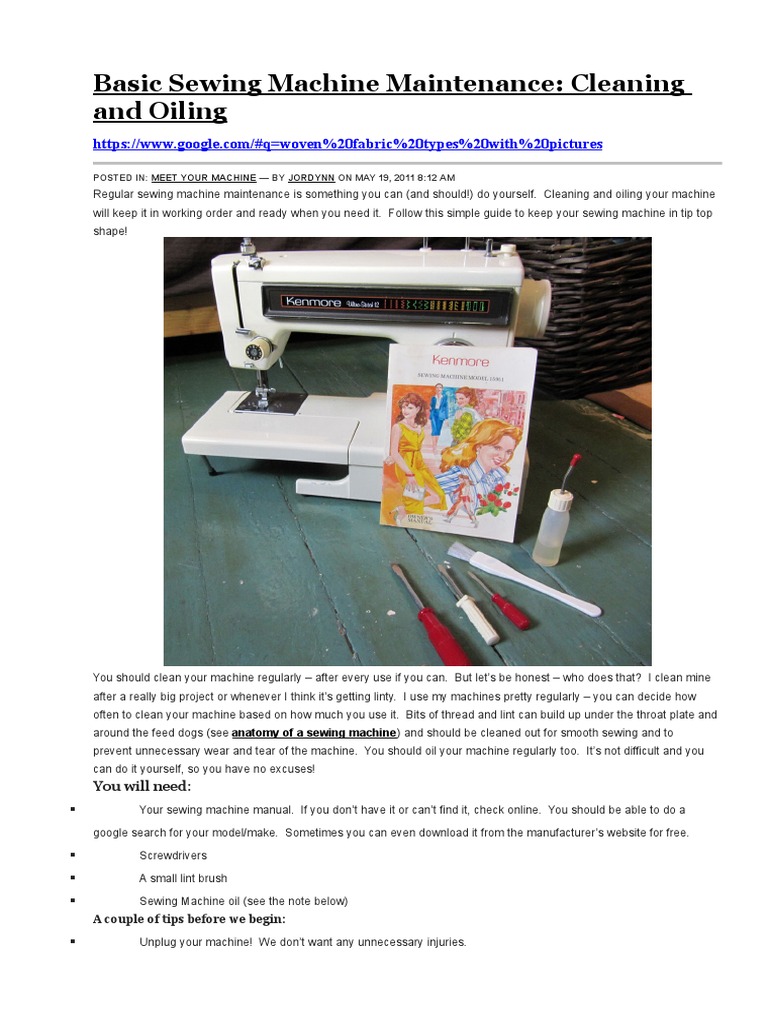 Sewing Machine Care and Oiling Guide | PDF | Sewing Machine | Clothing