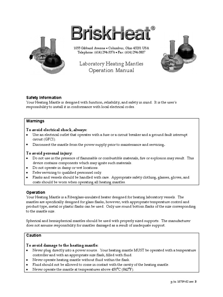 Heating Mantle Instructions PDF Hvac Liquids