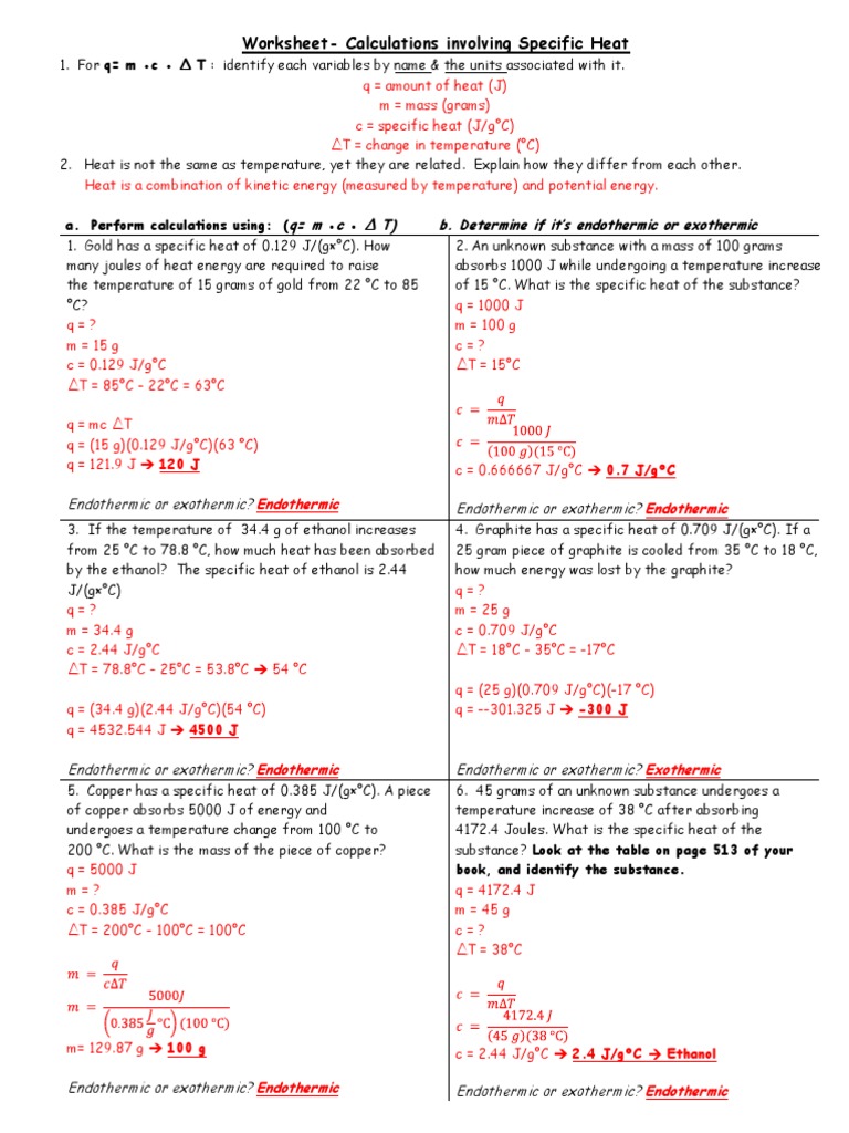 Specific Heat Answers 2013