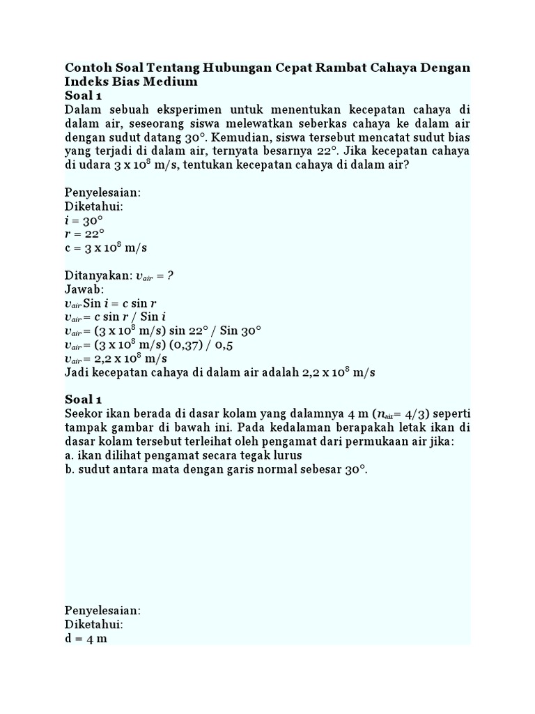 Contoh Soal Tentang Pembiasan