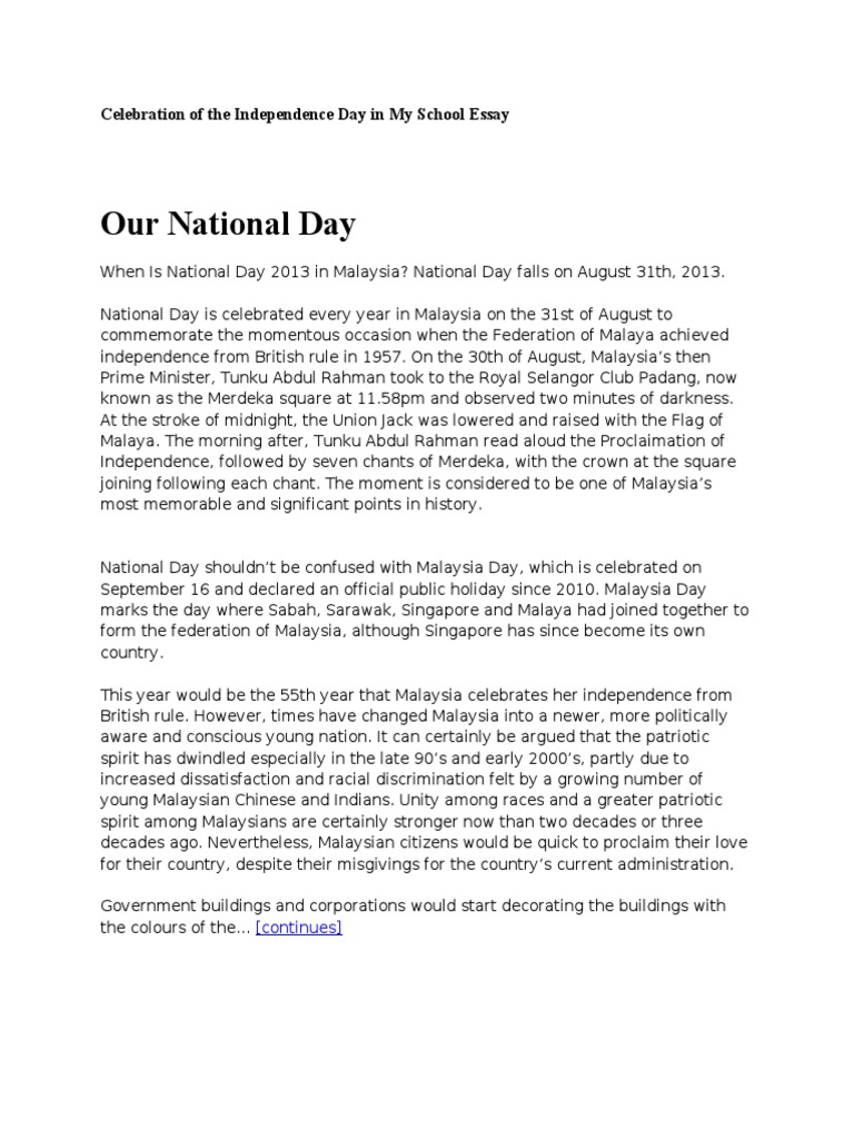 malaysia national independence day essay in english