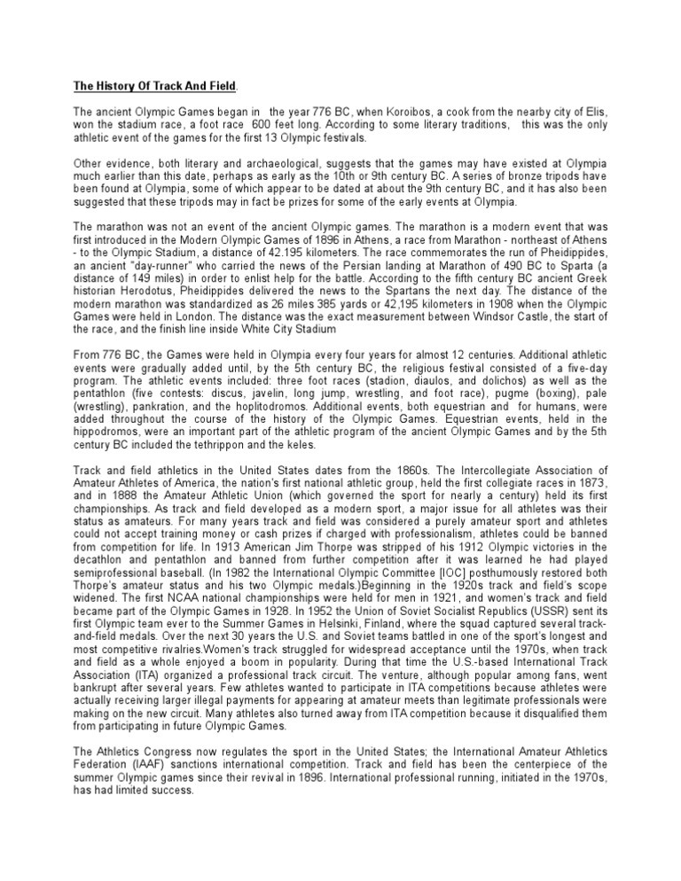 The History of Track and Field Where Running Started PDF Track And Field Marathon