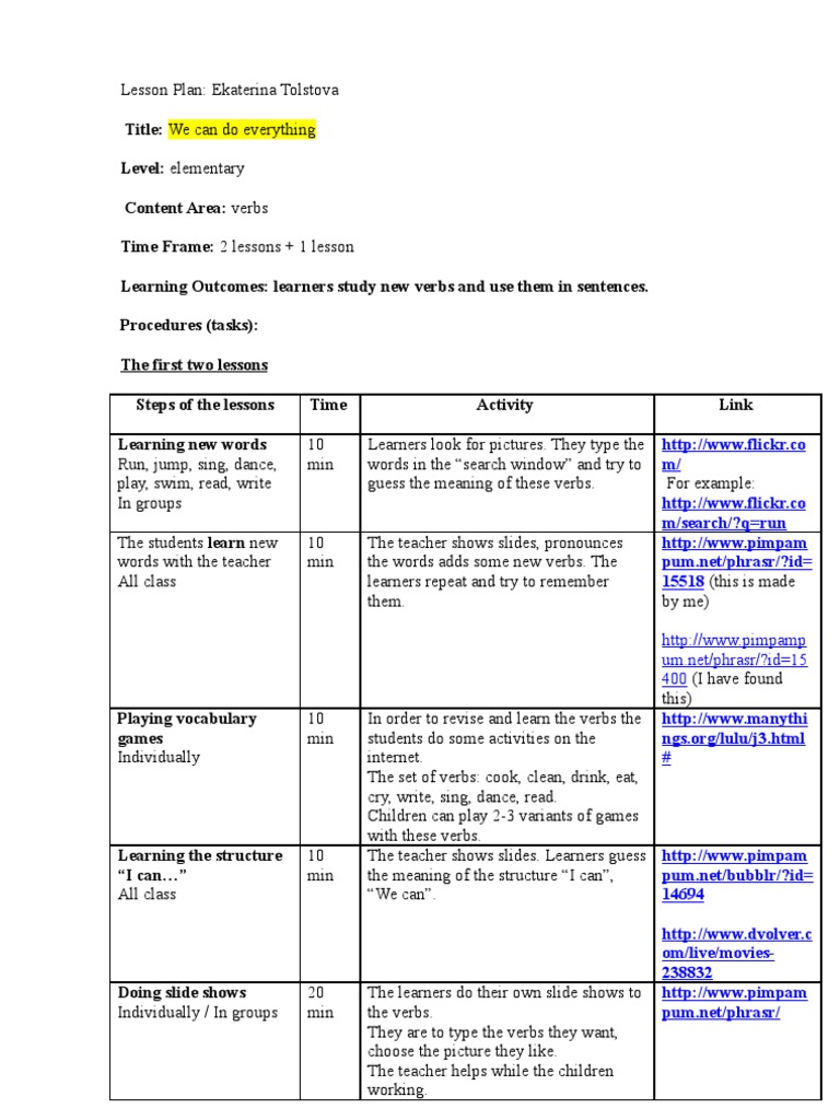 Lesson Plan With Flickr  PDF  Lesson Plan  Teaching