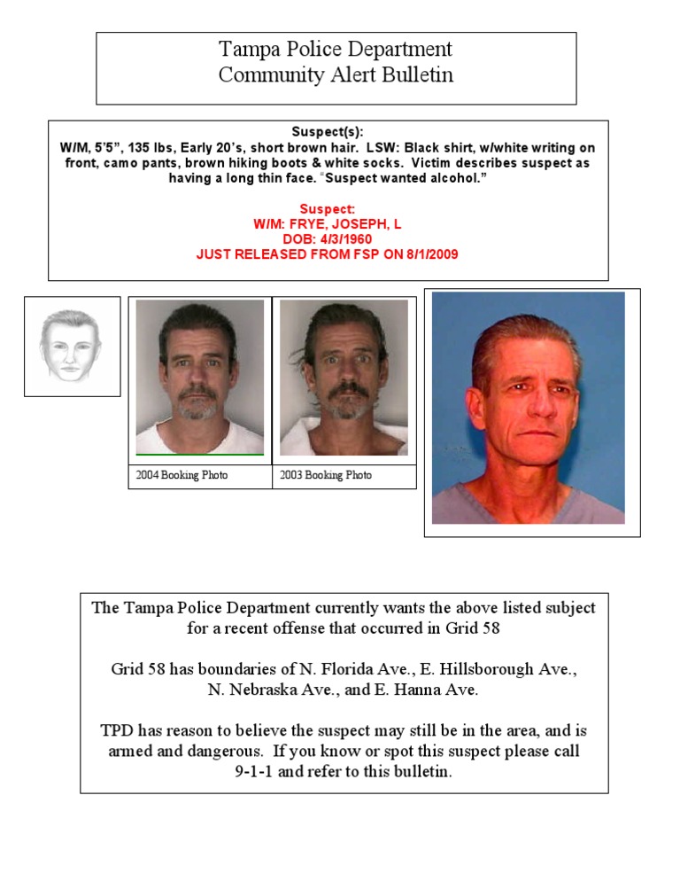 Tampa Police Community Alert: Suspect Info | PDF