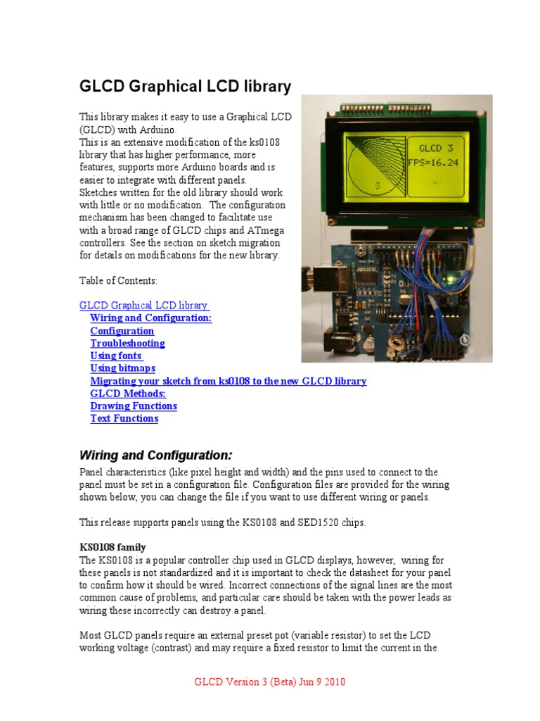 Arduino GLCD Library Overview | PDF