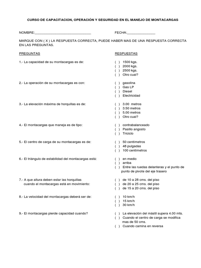 EXAMEN DE MONTACARGAS.docx Carretilla elevadora Vehículos