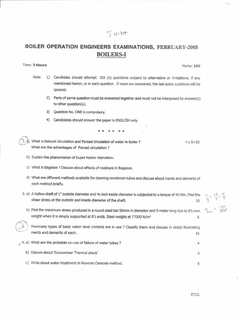 Boiler Operation Engineer Exam Paper PDF