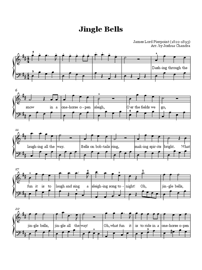 Jingle Bells James Lord Pierpoint (18221893) Arr. by Joshua Chandra