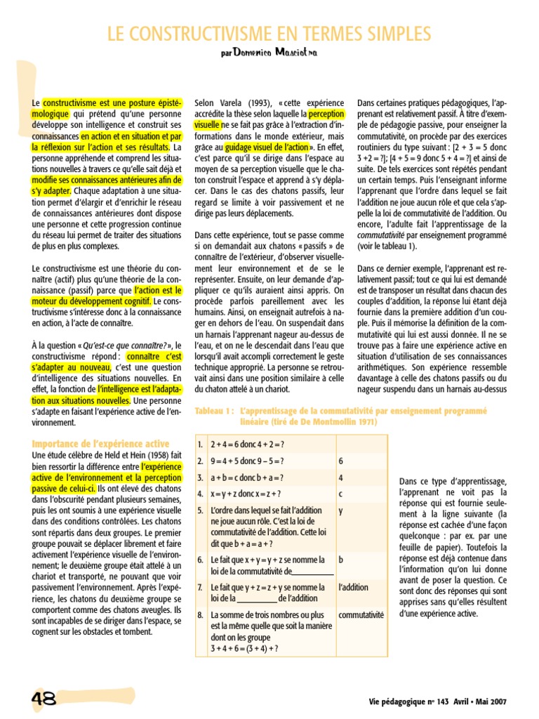 Constructivisme : Apprentissage Actif et Adaptation | PDF ...