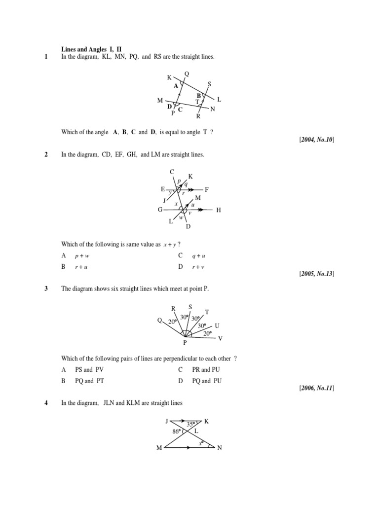 Lines and Angles Practice Problems | PDF