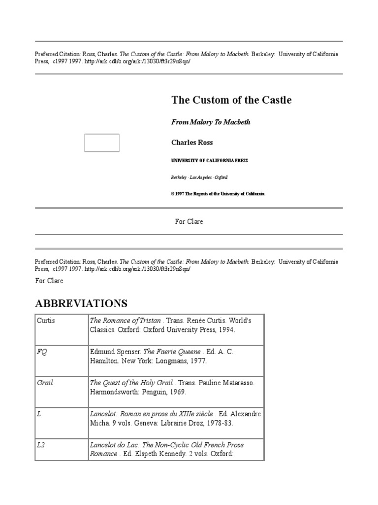 The Custom of The Castle | PDF