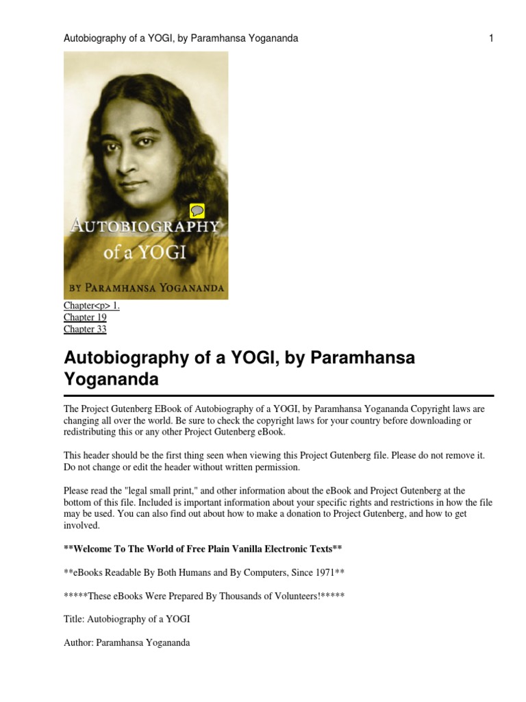 The auto biography of a yogi pdf project gutenberg e books