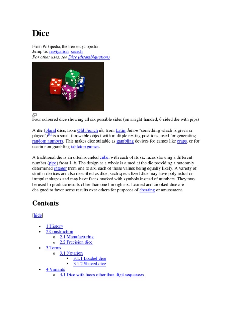 For Other Uses, See . Dice (Disambiguation) PDF Dice Convex Geometry