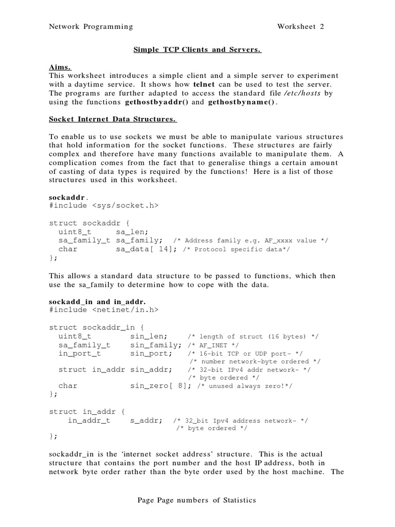 Simple TCP Clients and Servers. Aims | PDF | Port (Computer Networking ...
