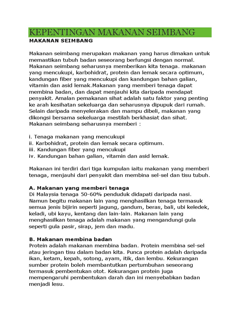 Kepentingan Makanan Seimbang Pdf
