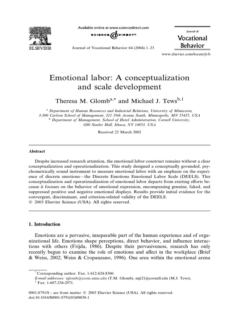 Emotional Labor A Conceptualization and Scale Development | PDF ...