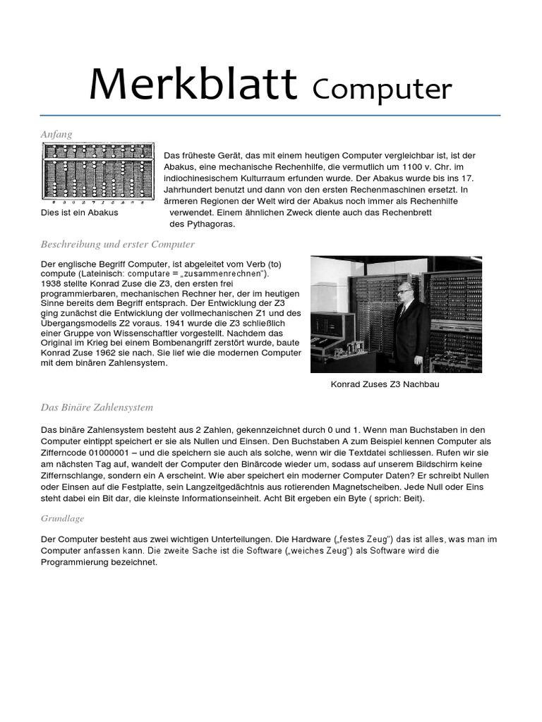 Merkblatt Computer