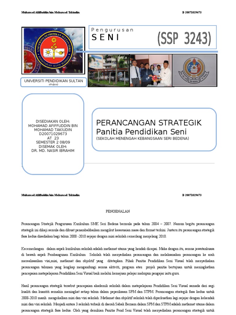 PELAN STRATEGIK panitia Pendidikan Seni Visual