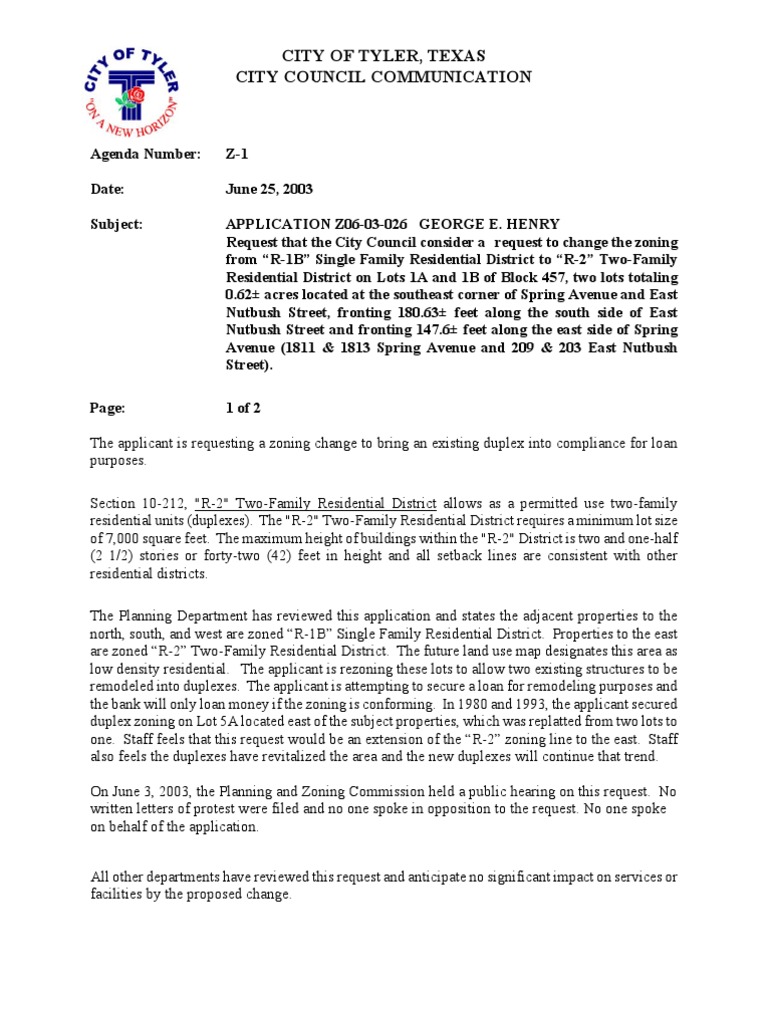 City of Tyler, Texas City Council Communication | PDF | Zoning | Government