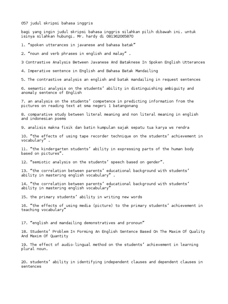 101 judul skripsi bahasa inggris Indonesian Language