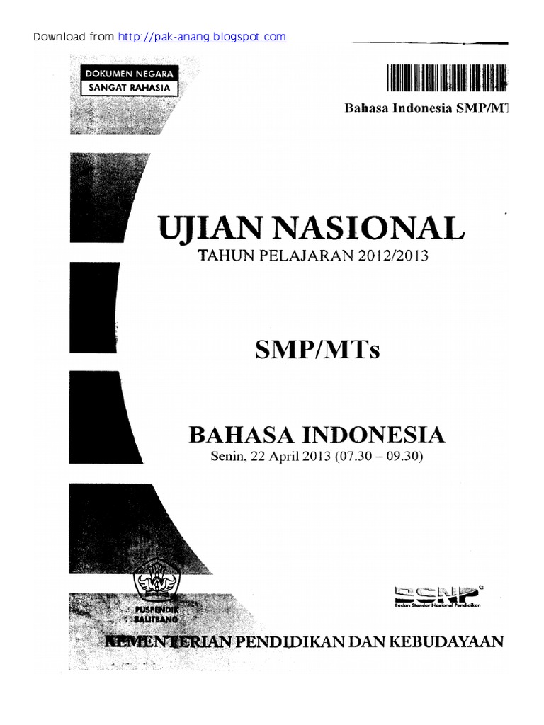 Naskah Soal UN Bahasa Indonesia SMP 2020 Paket 1 Naskah Soal UN Bahasa Indonesia SMP 2020 Paket 1