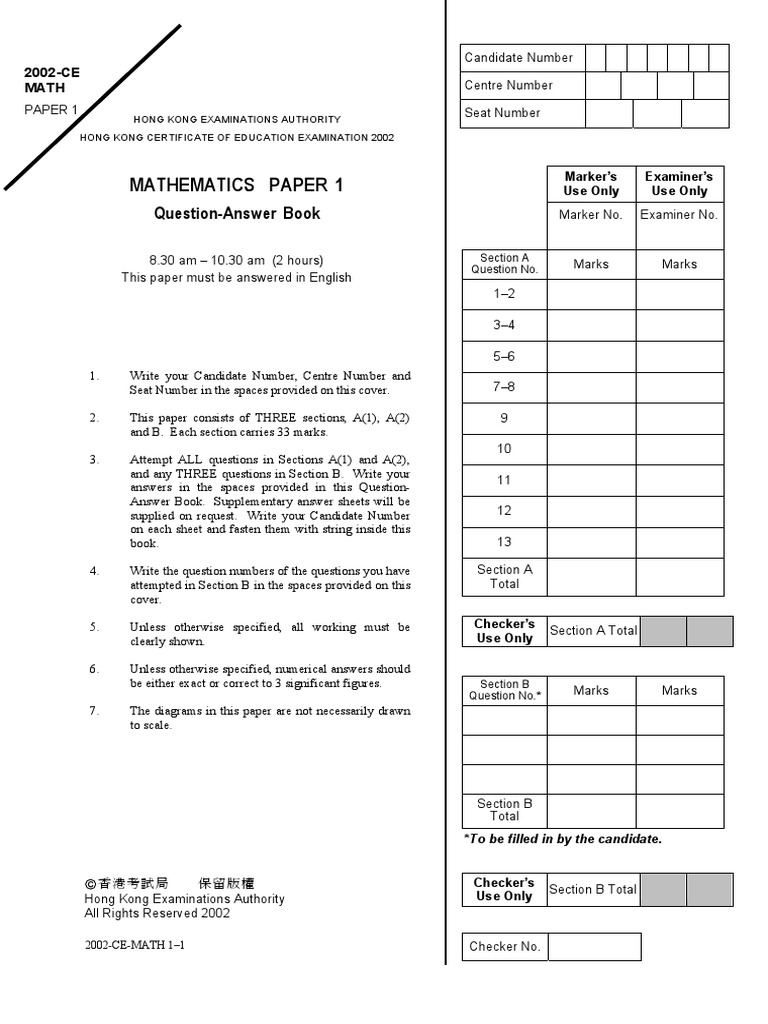 Hkcee Maths 02 Paper 1 Area Triangle