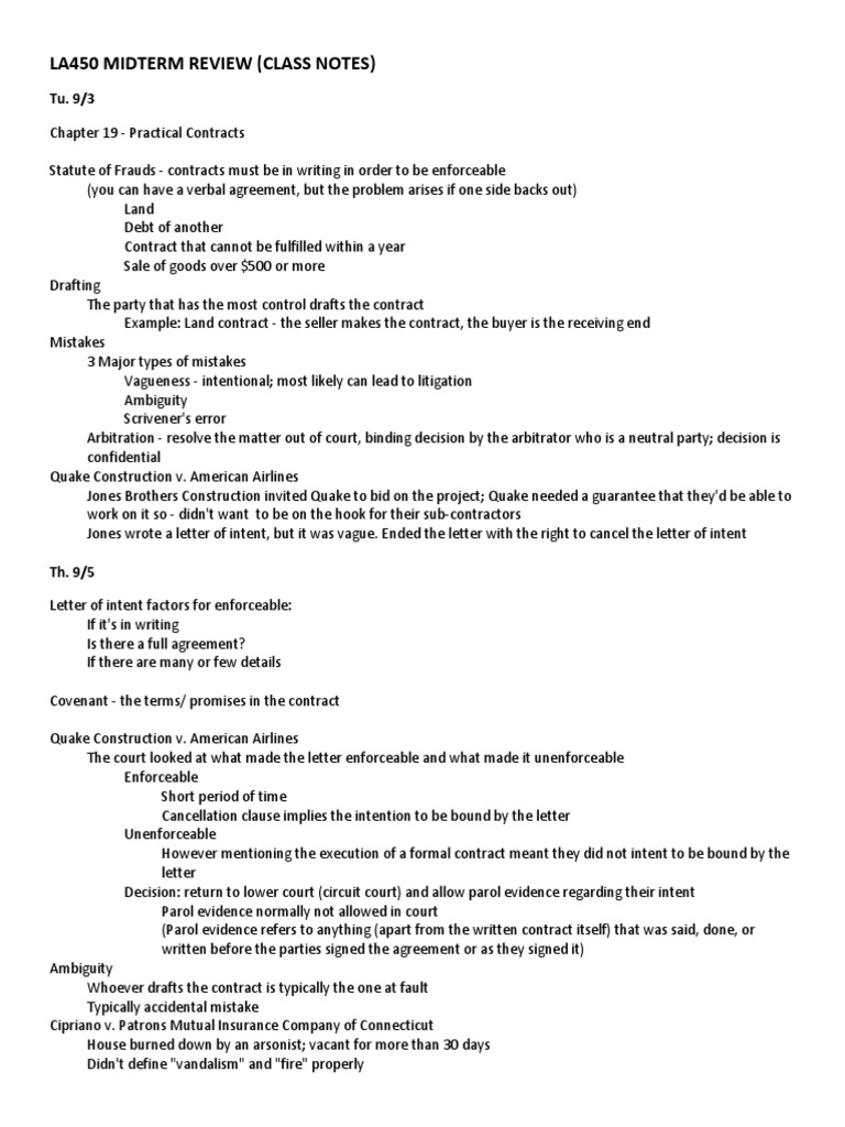 LA450 Midterm (Class Notes) | PDF